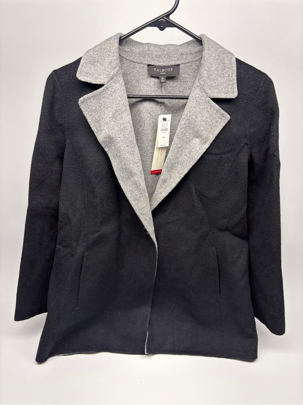 Talbots Petite Double-Faced Wool Coat 6P Black Gray NWT